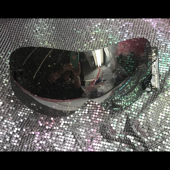 Oversized silver mirror reflective rave club sunglasses goggle festival metallic main image 7